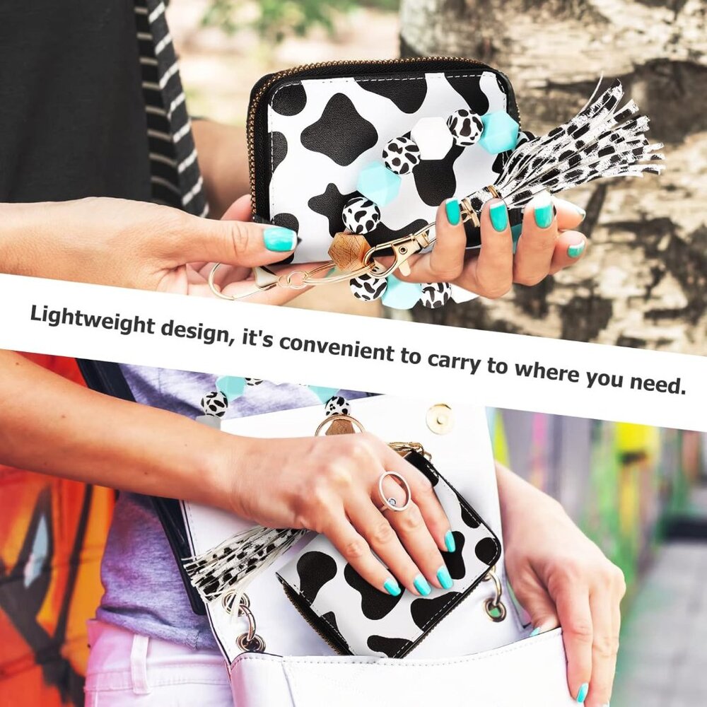 Cow Print Card Wallet With Keychain Set Fashionab… - image 6